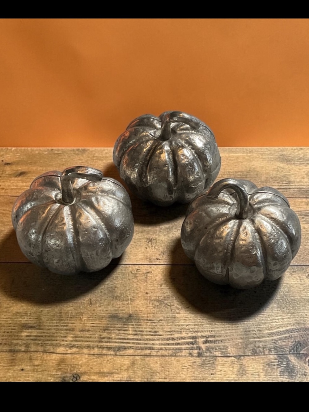 Set of 3 Decorative Silver Metallic Pumpkins Place Card Holders